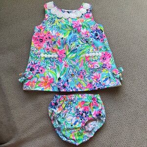 Lilly Pulitzer Baby Shift Dress 3-6 months w/Bloomers Almafi Blue Alligator Isle